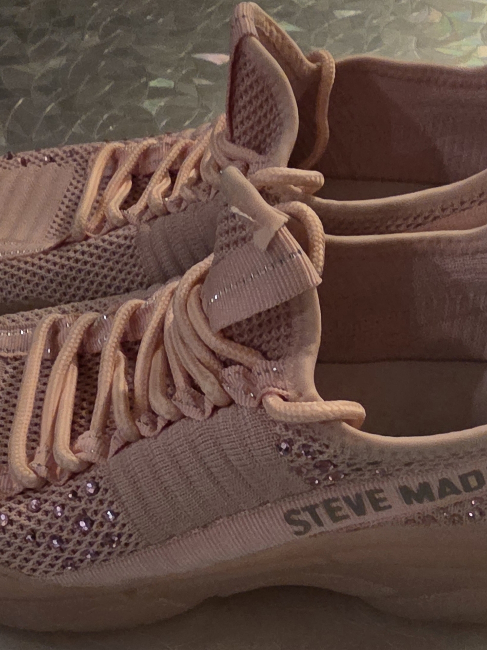 Steve Madden Light Pink Knit Slip-On Sneakers with Rhinestones Big Kig Size 4